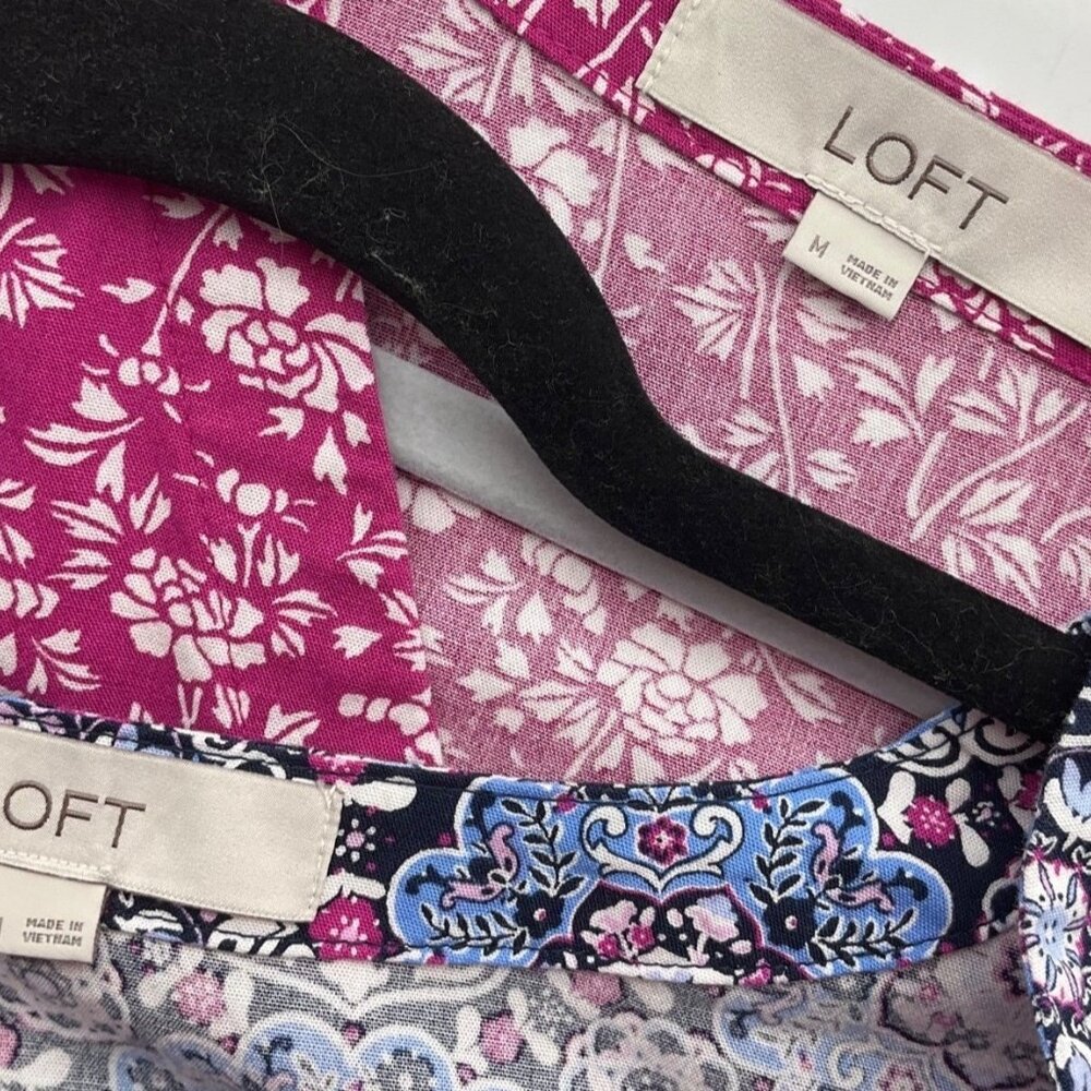 LOFT M Bundle Lot 2 Floral Ruffle Shirt Dresses V-Neck Tiered Babydoll Cotton - Picture 7 of 15